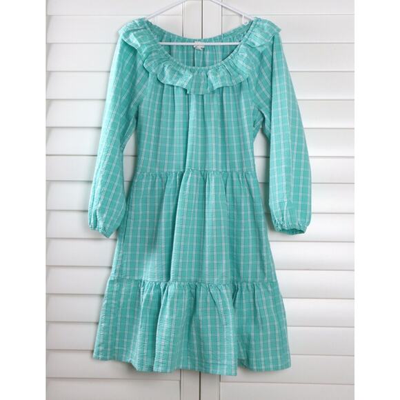 J.CREW Factory NWT $110 Seersucker Ruffleneck Mini Preppy Plaid Dress Size 8 - Picture 6 of 7